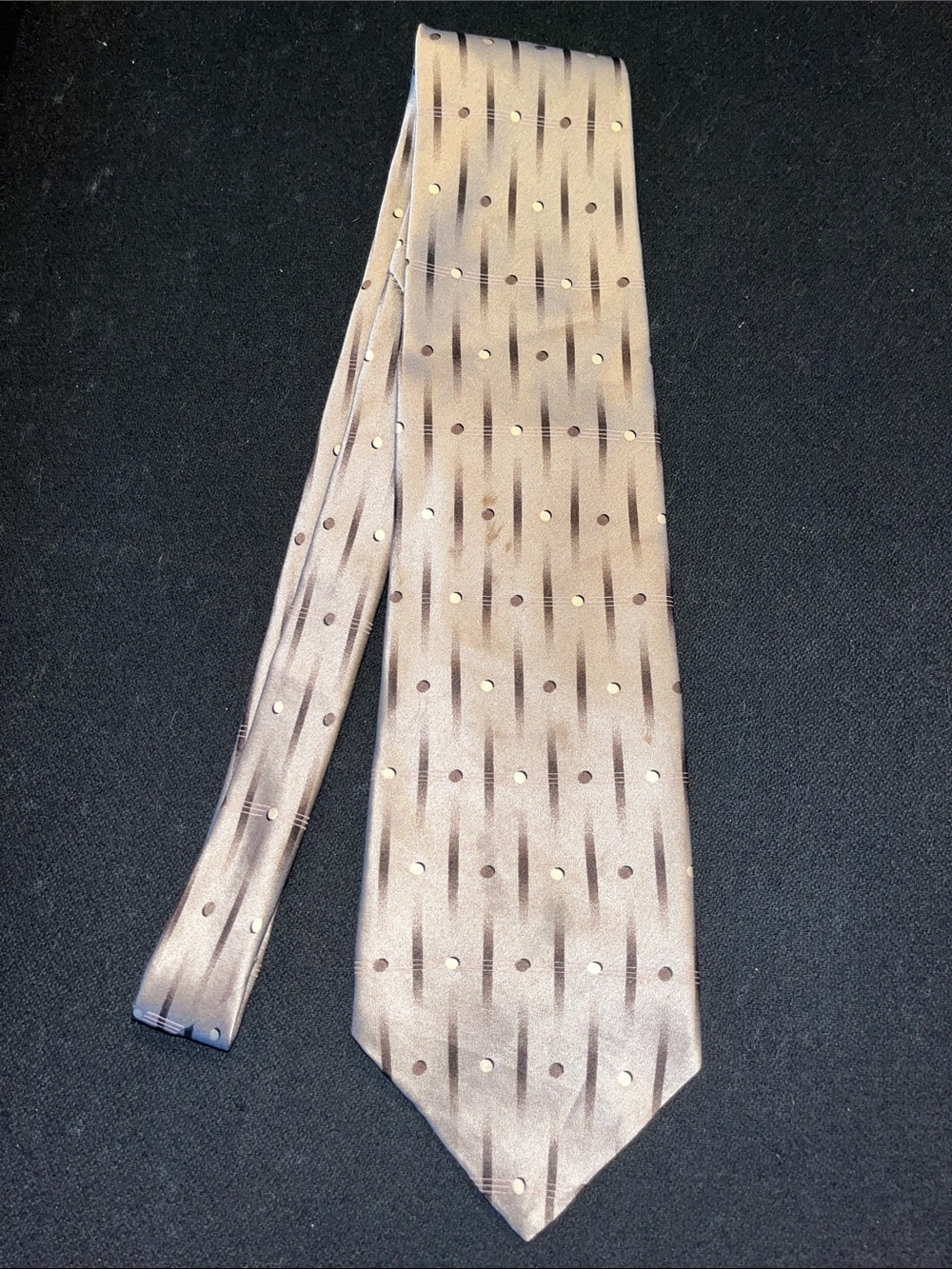 Haggar Taupe Silk Tie with Gold Dot and Brown Stripe Accents